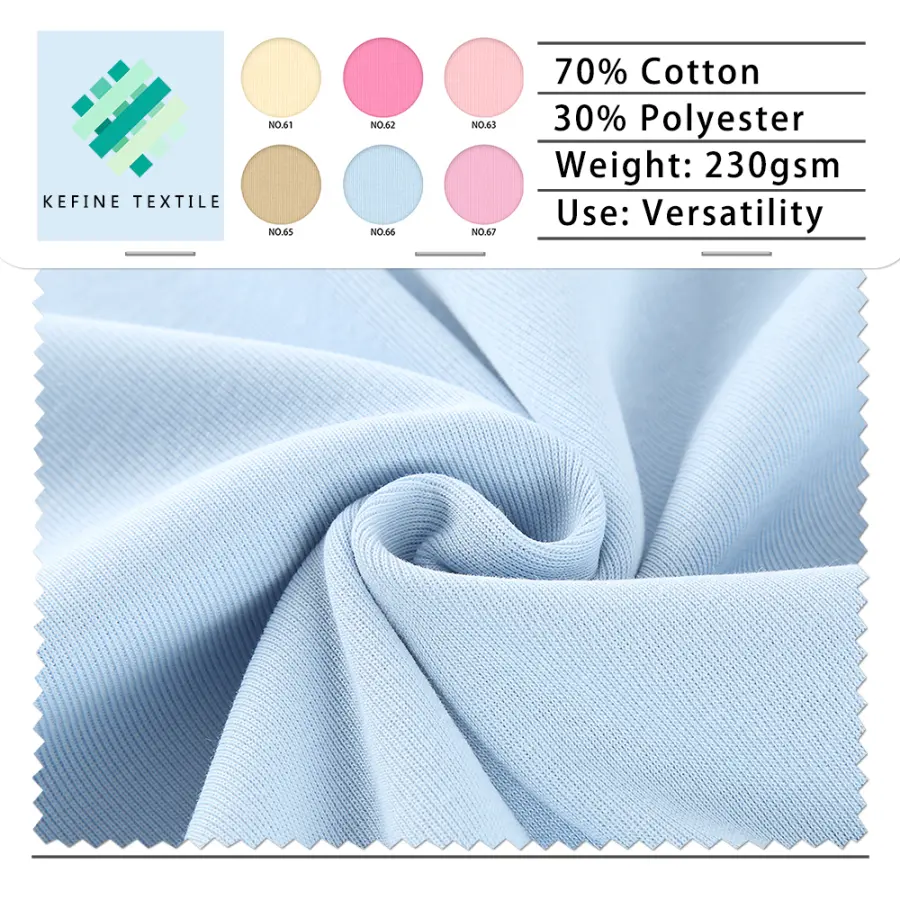 70/30 Cotton-Polyester Cooling 1x1 Rib Fabric